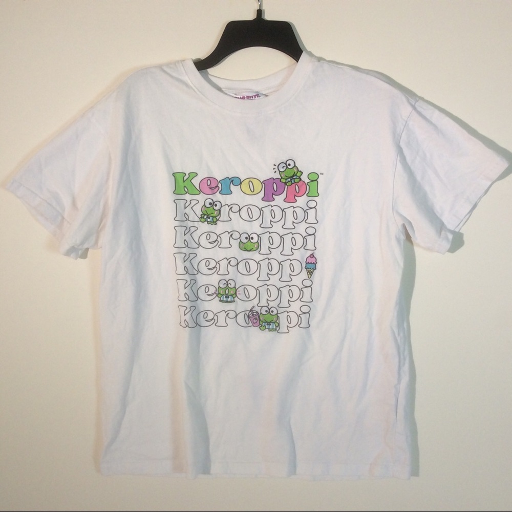 Sanrio Hello Kitty Keroppi Embroidered Green Frog Forever 21 Tee T Shirt *DINGY
